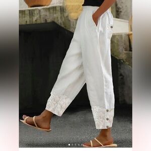 Elegant White Embroidered Women's Pants